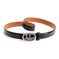 Women's black patent leather quilted belt with silver oval buckle and diamond pattern - Silver Buckle Black