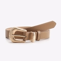 Cinturón fino de cuero caqui con hebilla dorada vintage para jeans y chaquetas mujer - Caqui