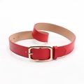 Minimalist bright red women leather belt with a polished gold rectangular buckle - Red