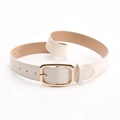 Elegant off-white minimalist women's leather belt with a polished gold rectangular buckle - Beige