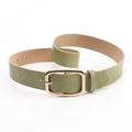 Minimalist avocado green women's belt with a golden rectangle buckle and white stitching - Light Green