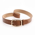 Deep brown minimalist women's belt with a polished gold rectangular buckle for jeans - Camel