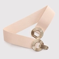 Cinturón elástico para mujer con hebilla metálica circular dorada entrelazada en beige - Beige