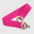 Cinturón elástico ancho para mujer en color rosa fucsia con hebilla de anillos dorados dobles - Rosa rojo