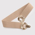 Cinturón elástico ancho para mujer en color caqui con hebilla decorativa de doble aro dorado - Caqui