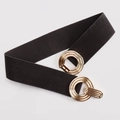Cinturón elástico negro para mujer con hebilla de metal dorado de doble anillo - Gris oscuro