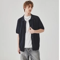 Cardigan polo da uomo in maglia blu scuro a maniche corte con colletto classico - S / Blu navy