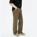 Pantaloni da uomo larghi in cotone a gamba dritta marrone oliva con tasche laterali - S / Cachi