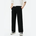 Pantaloni casual neri in cotone da uomo a gamba dritta con cintura e fibbia in metallo - S / Nero
