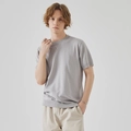 Schmal geschnittenes graues Strick-T-Shirt für Herren mit Rundhals und Rippbündchen am Saum - S / Grau