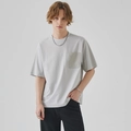 Lichtgrijs heren t-shirt met korte mouwen, opgestikte zak en ontspannen pasvorm - S / Grijs