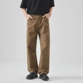 Men's relaxed fit cotton cargo trousers in khaki brown with side pocket details - S / Brown