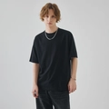 Men's relaxed fit solid black short sleeve T-shirt styled with casual denim pants - S / Black