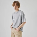Slim fit men's crew neck short sleeve T-shirt in light grey with minimalist casual style - S / Mixed Grey