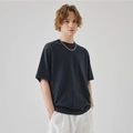 Men's oversized crewneck cotton t-shirt in navy blue with drop shoulder design - S / Navy Blue