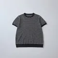 Nauwsluitend gebreid T-shirt met zwart-witte strepen en ronde hals voor heren - S / Zwart