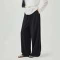 Women's casual black wide-leg trousers with drawstring waist and fluid drape design - S / Black