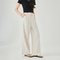 Pantaloni beige a gamba larga a vita alta da donna con cintura e fibbia in metallo - M / Albicocca