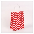 Red and white zigzag pattern kraft paper gift bag with white twisted paper handles - 21cmx15cmx8cm / Wave Red