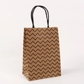 Vertical brown kraft paper gift bag with black chevron pattern and rope handles - Black Wave
