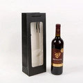 Detail view of black wine gift bag with clear PVC window and sturdy rope handle - Black With Window