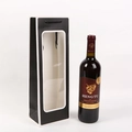 Detail view of black paper wine gift bag with PVC window and woven handle for 750ml bottle - Black With Window And Border