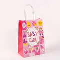 Detailed view of pink Baby Girl kraft paper gift bag with cute cartoon illustrations - 102-2 Pink Baby Elements
