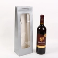 Silberne Wein-Geschenktüte mit Sichtfenster und grauen Kordelgriffen für Einzelflaschen - Silber Mit Fenster
