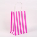 Vertical rose red and white striped kraft paper gift bag with white rope handles - Vertical Striped Pink
