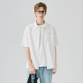 Camicia casual da uomo bianca a maniche corte con tessuto strutturato e taschino - 2XL / Bianco