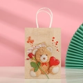Geschenktüte aus braunem Kraftpapier mit Teddybär, Herz und weißen Kordelgriffen - Herz Rose Bär / 112-2 (Klein)
