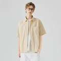 Camicia da uomo a maniche corte in misto lino vestibilità comoda color kaki chiaro - 2XL / Albicocca
