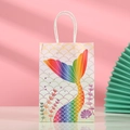 Detail view of mermaid party gift bag with fish scale pattern and white rope handle - 227-2 Style (Mermaid Gradient)