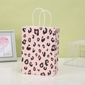 Pink leopard print kraft paper gift bag with white rope handles and serrated edge detail - Zebra Print (Animal Print 3) / 21x15x18cm
