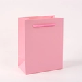 Minimalist pink paper gift bag with matching woven rope handles for boutique shopping - 32*26*12 / Pink