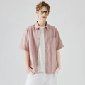 Camicia uomo a maniche corte rosa morandi con taschino sul petto e collo a revers - 2XL / Rosa