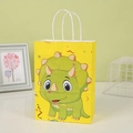Sacchetto regalo giallo in carta kraft con dinosauro cartone animato e manici bianchi - Stile Dinosauro Giallo / 21x15x8cm