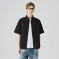 Camicia da uomo a maniche corte nera, vestibilità rilassata con taschino sul petto - S / Nero