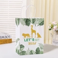 Tropical rainforest cartoon animal kraft paper gift bag with Let's Get Wild green lettering - Lion Giraffe Monkey Let's Get Wild (120-6正面)