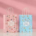 Pink and blue Happy Birthday kraft paper gift bags with cake and balloon patterns - 15x11x6 / 604 Blue Pink