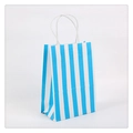 Vertical blue and white striped kraft paper gift bag with white twisted rope handles - Blue Stripes / H27*L21*W11cm