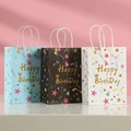 Three-color kraft paper gift bags with golden Happy Birthday prints and handles - 15x11x6 / 602 Assorted