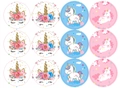 Unicorn themed round adhesive stickers in pink and blue for party gift decoration - Dreamy Unicorn Style