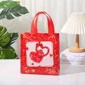 Elegante bolsa de regalo roja de tela no tejida con corazones y lazo para San Valentín - Corazón Doble de Purpurina (4001-3) / 22x11x23cm