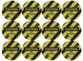 Set of 12 round Caution Under Construction stickers with yellow and black warning stripes - Yellow and Black Caution Construction Style