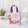 Bolsa de regalo de cumpleaños reutilizable de tela no tejida con pasteles y globos - Asa Púrpura-1001-4