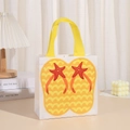 Detail of white non-woven gift bag with yellow handles and flip-flop beach print - Yellow Starfish Flip-flops Style (9003-1) / 20*20*9cm