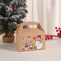Boîte cadeau de Noël en papier Kraft avec illustrations de bonhomme de neige et pingouin - Style Bonhomme de Neige Et Pingouin (A003-5) / 16cmx9cmx9cm