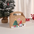 Boîte cadeau de Noël en papier Kraft avec motifs de gnomes et poignée intégrée - Motif Sapin de Noël Et Gnome (A003-8) / 16cmx9cmx9cm