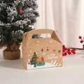 Boîte cadeau de Noël en papier kraft avec motifs de sapins et poignée de transport - Style Sapin de Noël Et Cadeaux (A003-7) / 16cmx9cmx9cm